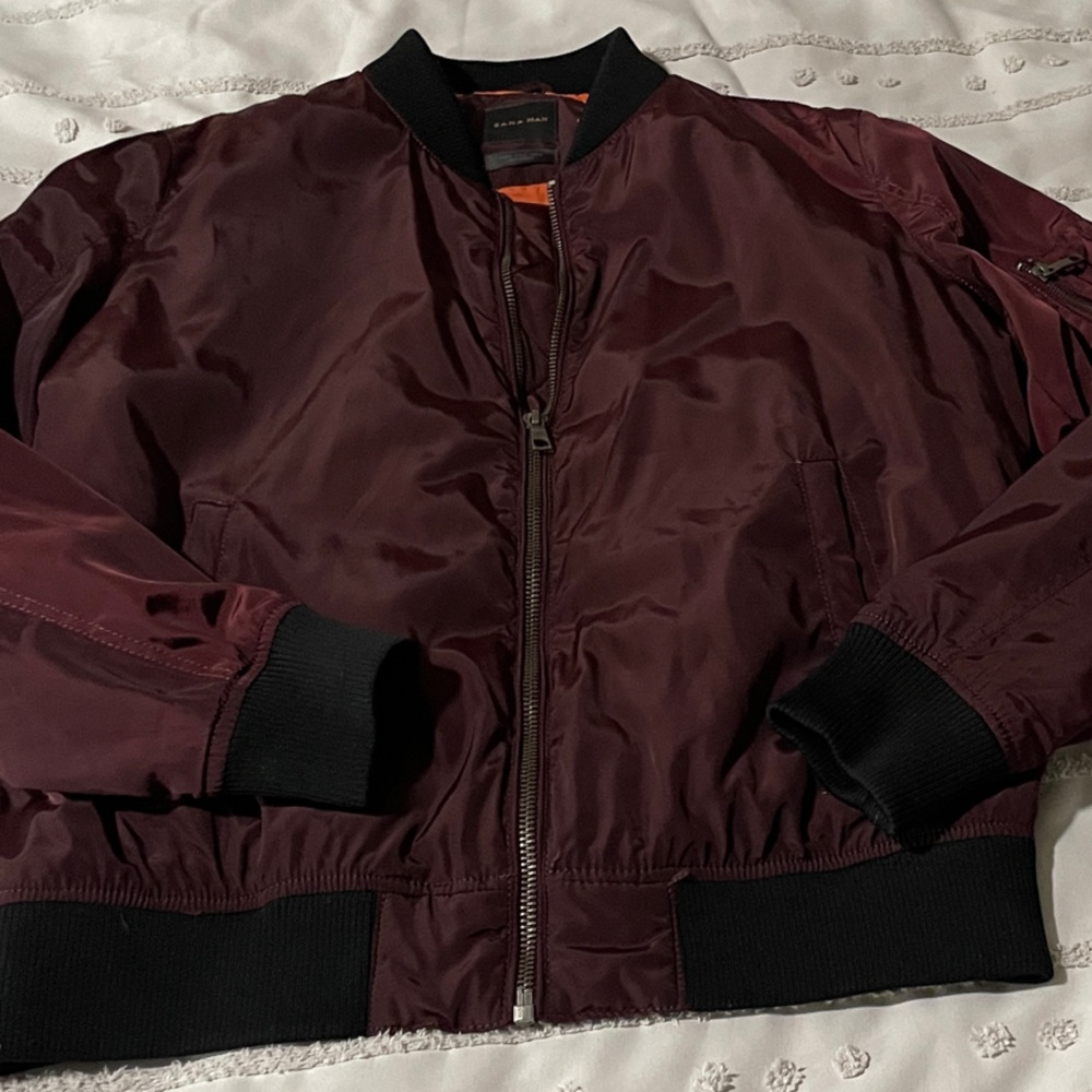 Zara Burgundy Bomber Jacket